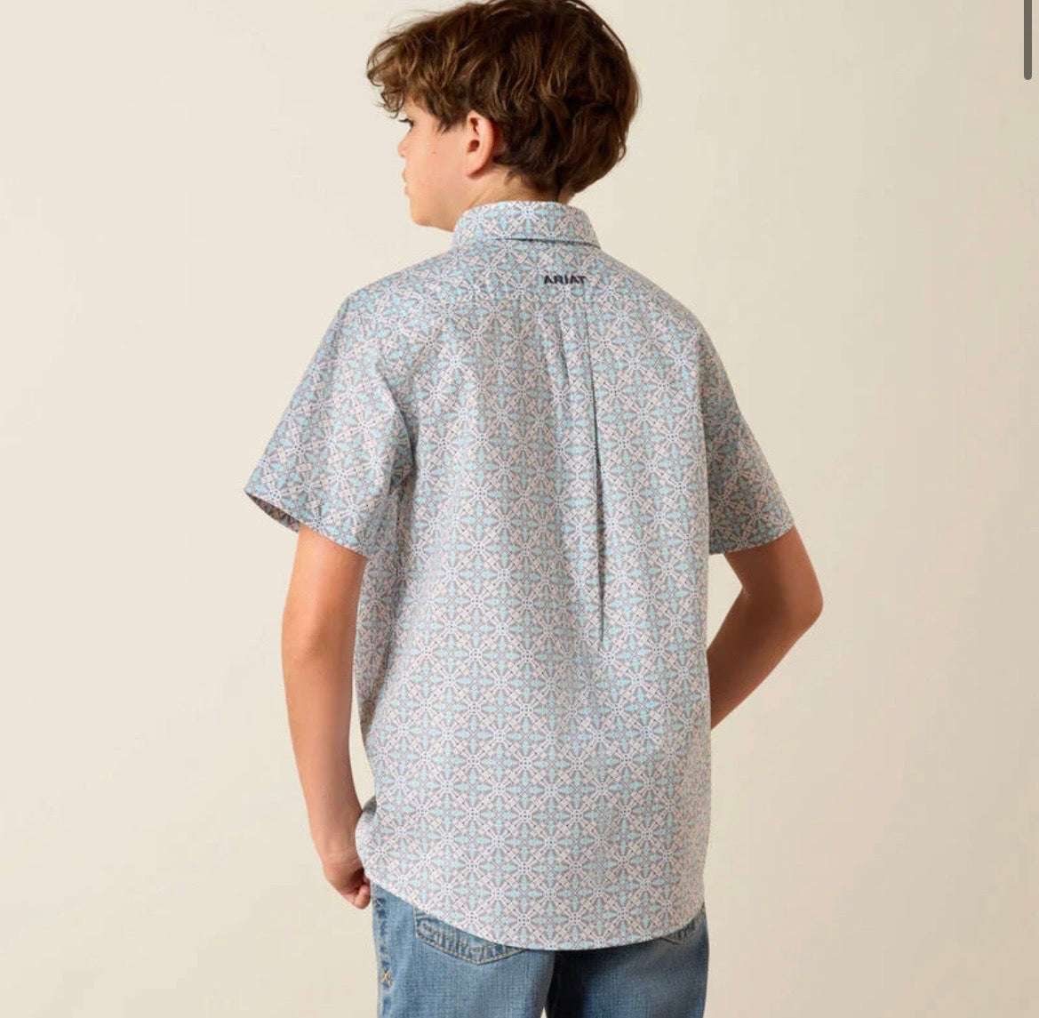 ARIAT KIDS SHIRT- BOYS BLUE ELIXIR SOUTHWEST PRINT 10071676 Laherradurawwnc.com