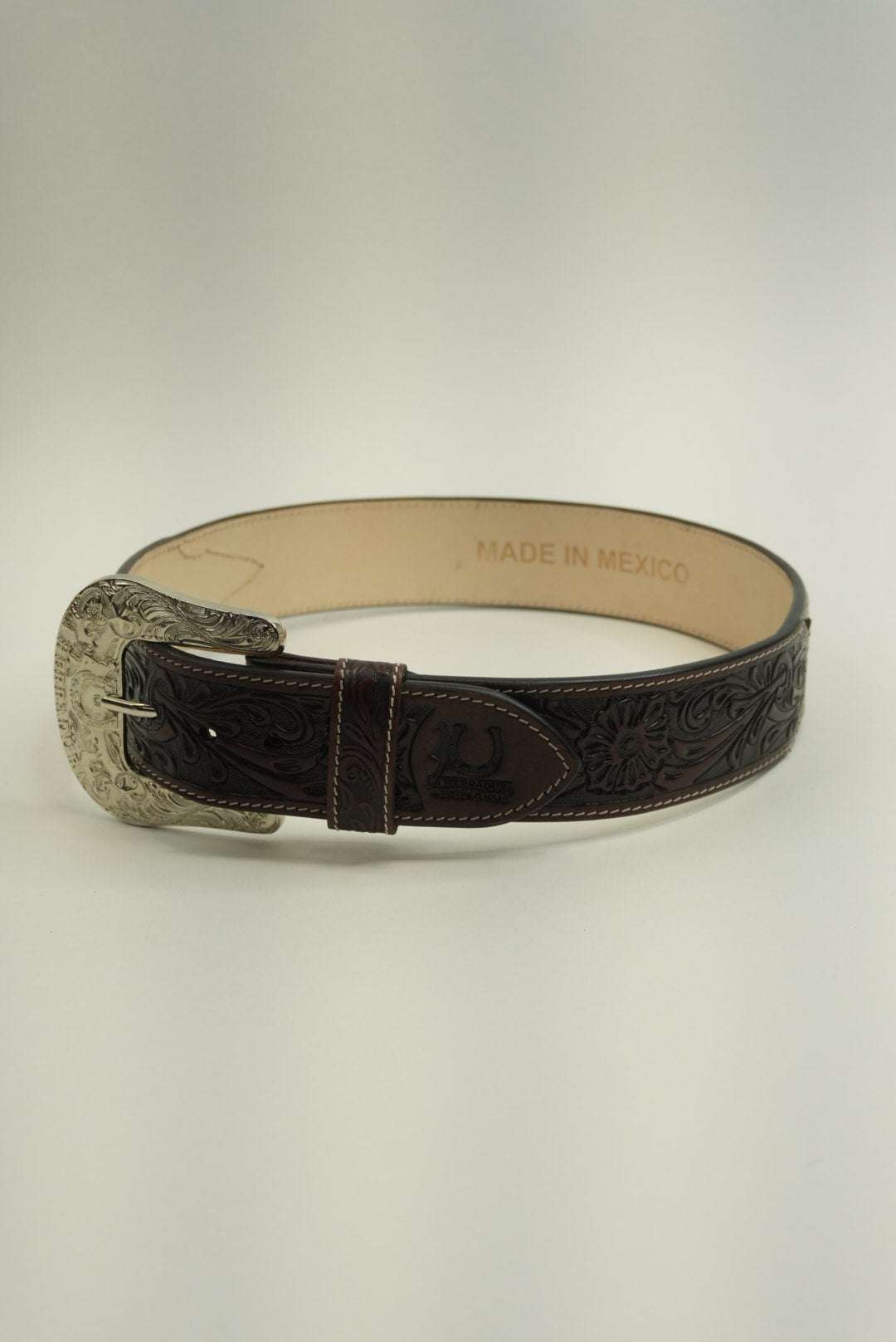LA HERRADURA BELT 2 INCH CHOCOLATE AZTEC BROWN/ NAVY BLUE WITH ORANGE NEW DESIGN Laherradurawwnc.com