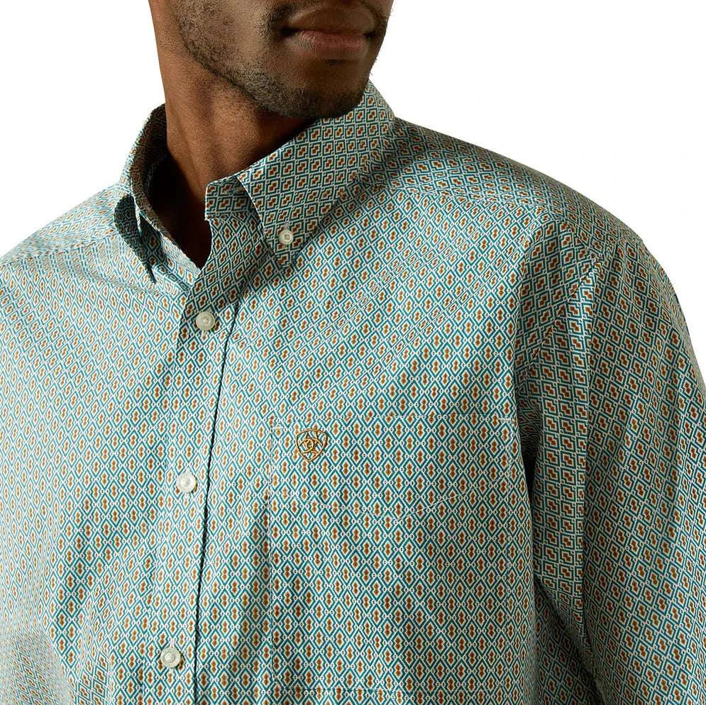 ARIAT MENS BANNER AQUA CLASSIC FIT PRINT SHIRT 10062206 Laherradurawwnc.com