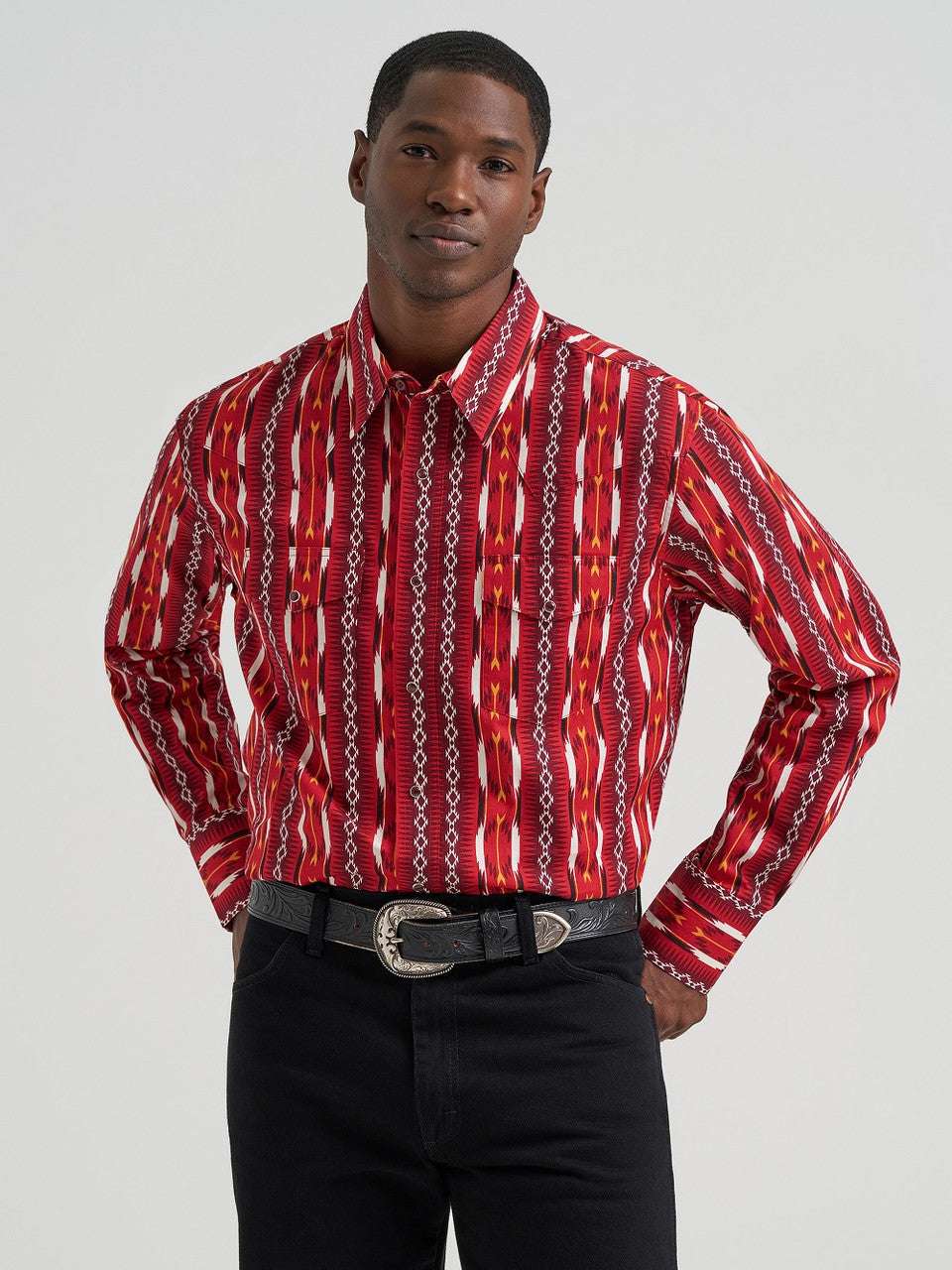WRANGLER MEN PURALL SNAP RED AZTEC LING SLEEVE SHIRT 112374909 Laherradurawwnc.com