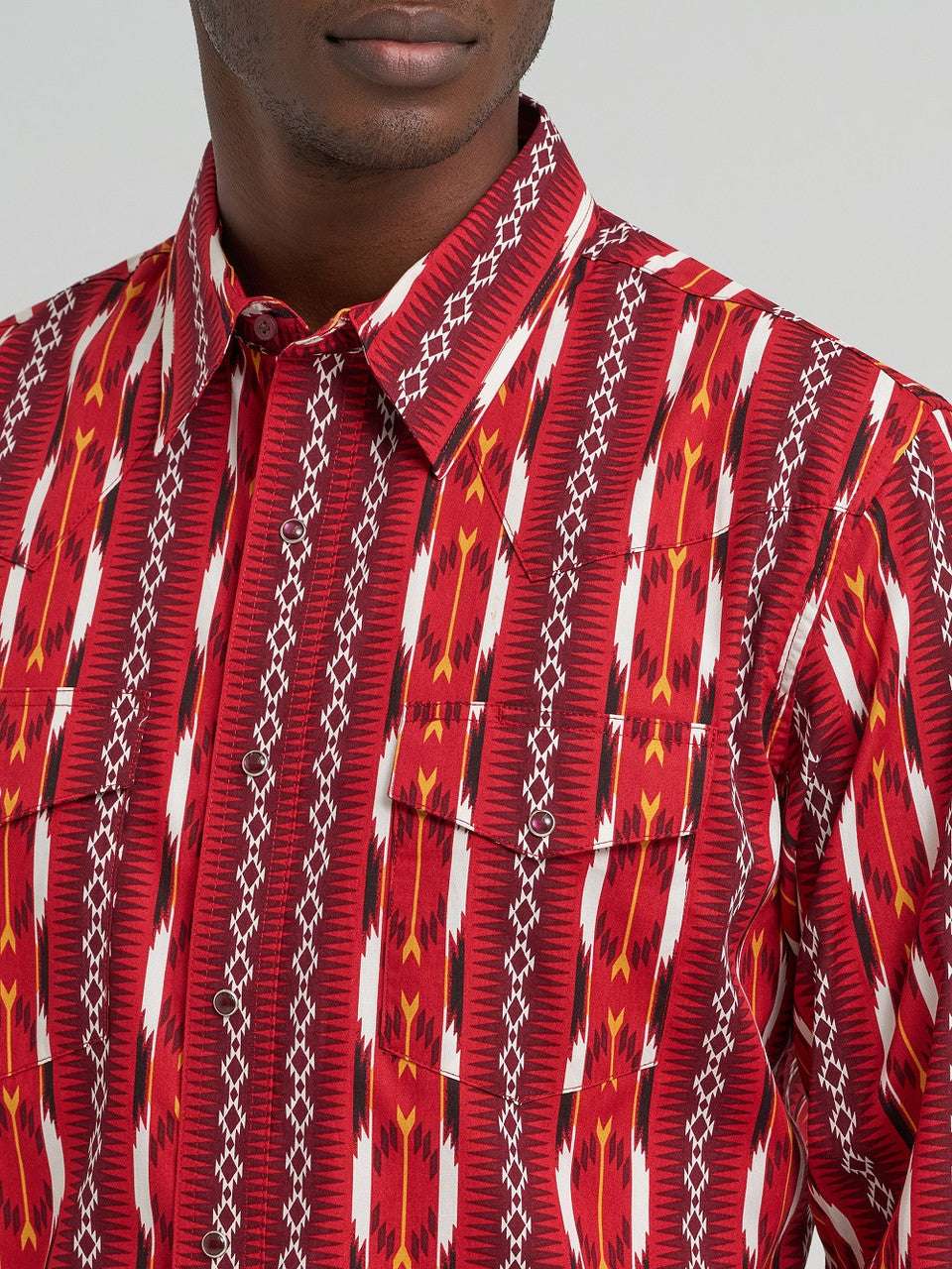 WRANGLER MEN PURALL SNAP RED AZTEC LING SLEEVE SHIRT 112374909 Laherradurawwnc.com