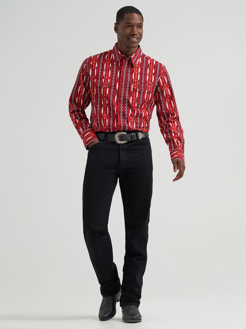 WRANGLER MEN PURALL SNAP RED AZTEC LING SLEEVE SHIRT 112374909