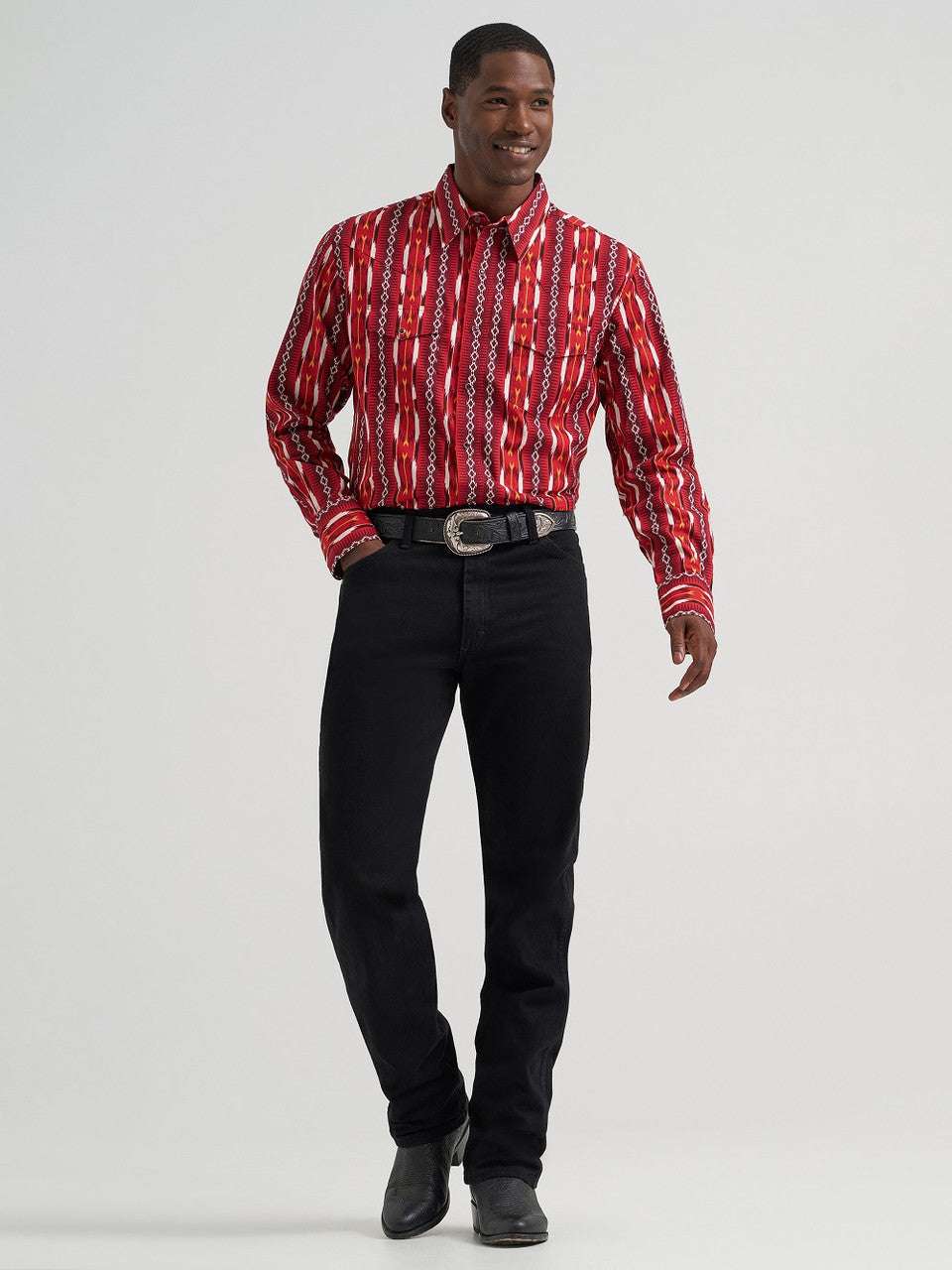 WRANGLER MEN PURALL SNAP RED AZTEC LING SLEEVE SHIRT 112374909 Laherradurawwnc.com