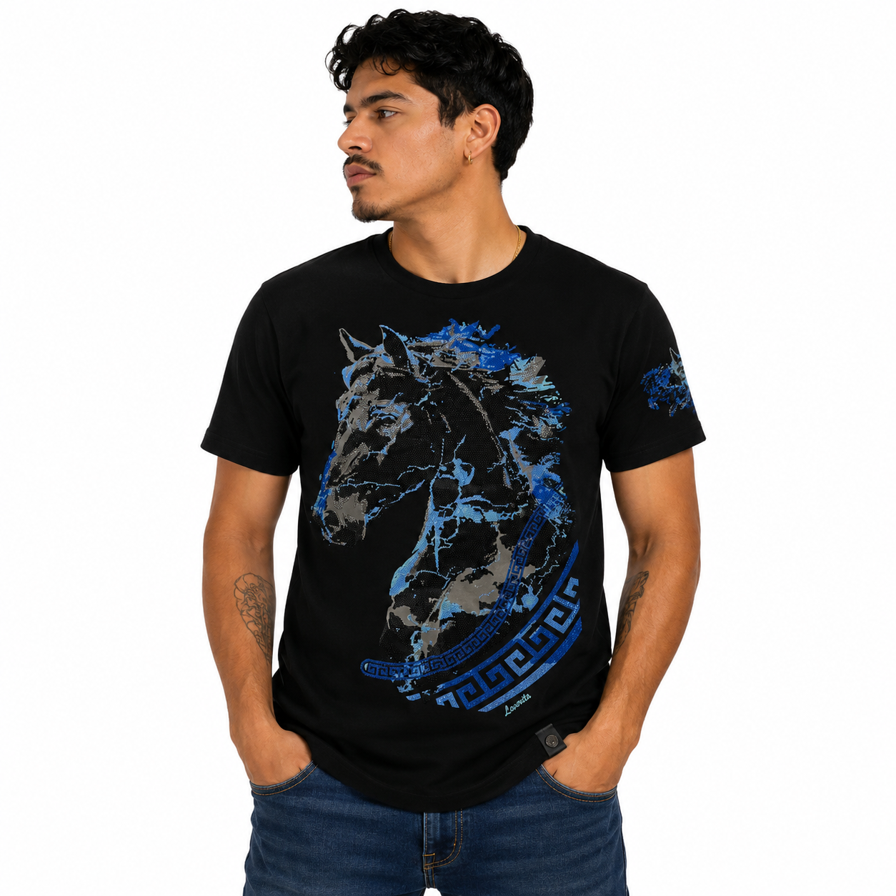 LAVERITA BLACK T-SHIRT BLACK /HORSE BLUE LAV94665