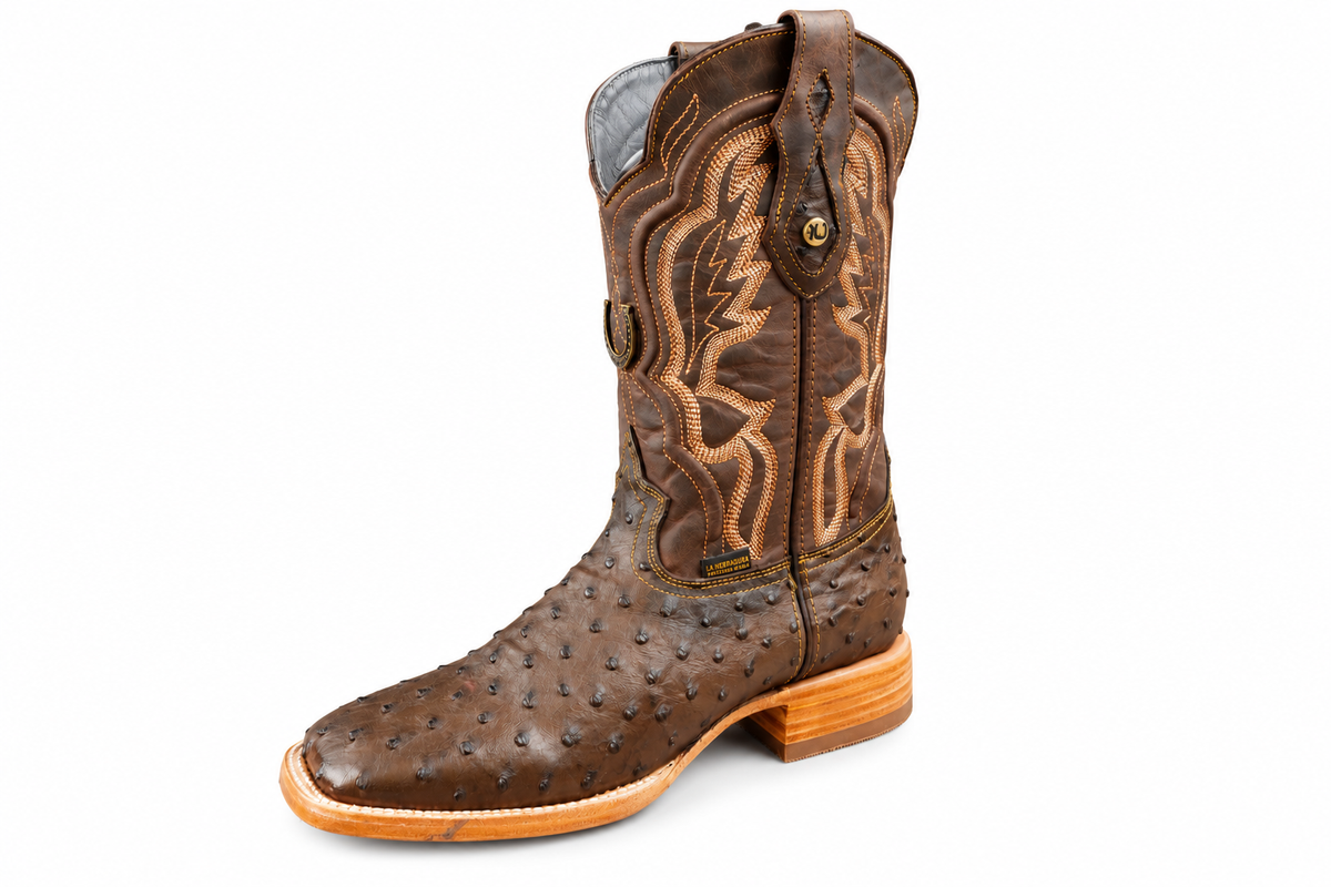 BOTA LA HERRADURA PARA HOMBRE DANIEL CLON AVESTRUZ COLOR CHOCO / PUNTA CUADRADA MARCA SILVERADO