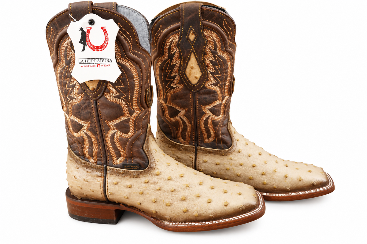 LA HERRADURA MENS DANIEL CLON AVESTRUZ ORIX/ SILVERADO BRANDY SQUARE TOE BOOT
