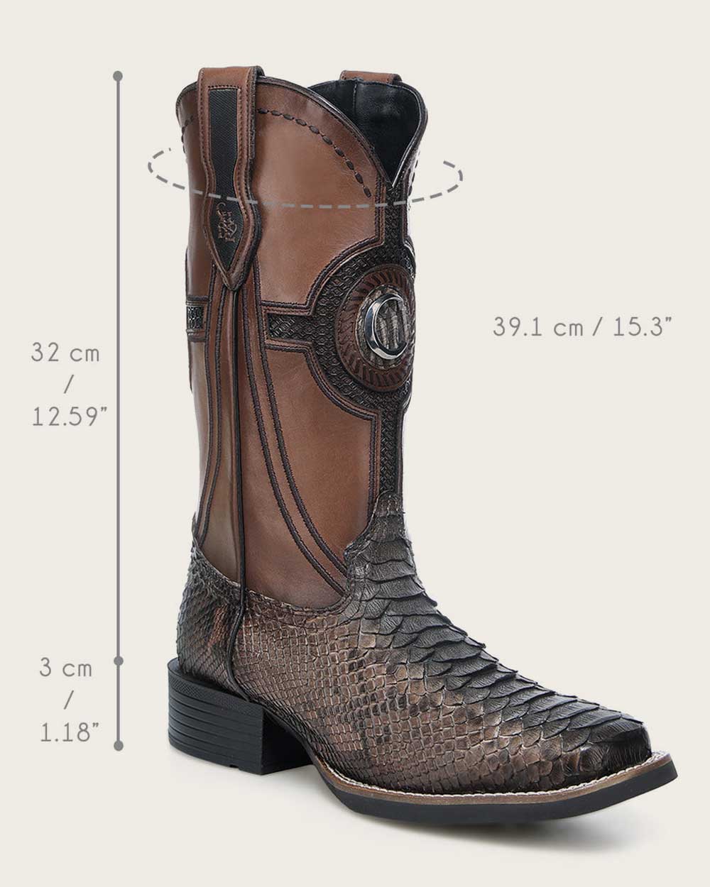 CUADRA BOOT PYTHON MAVERICK/CAFE EMBROIDERY & LASER WOVEN SQUARE TOE CU978