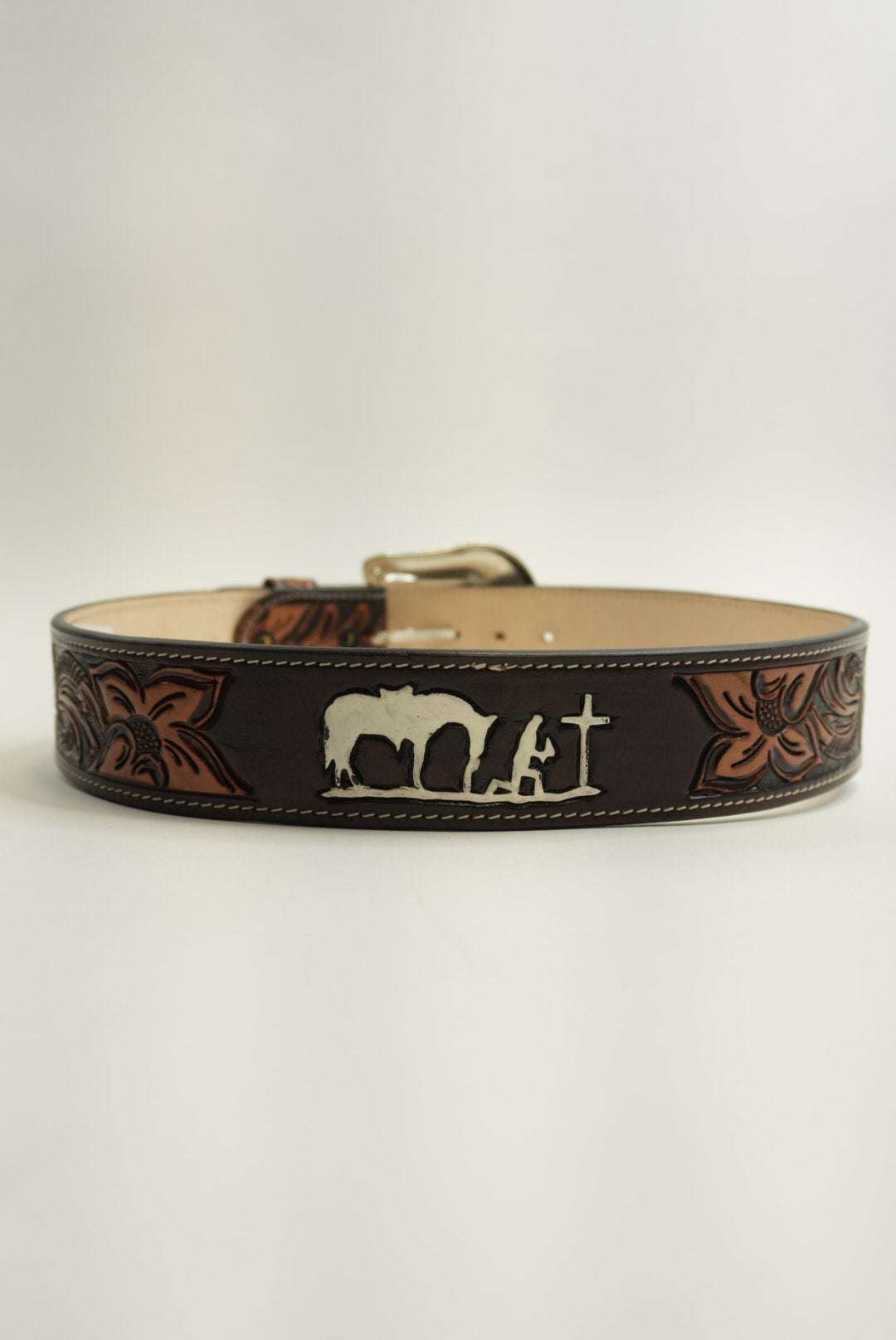 LA HERRADURA BELT 2 INCH BROWN WITH FLOWERS LH NEW DESIGN Laherradurawwnc.com