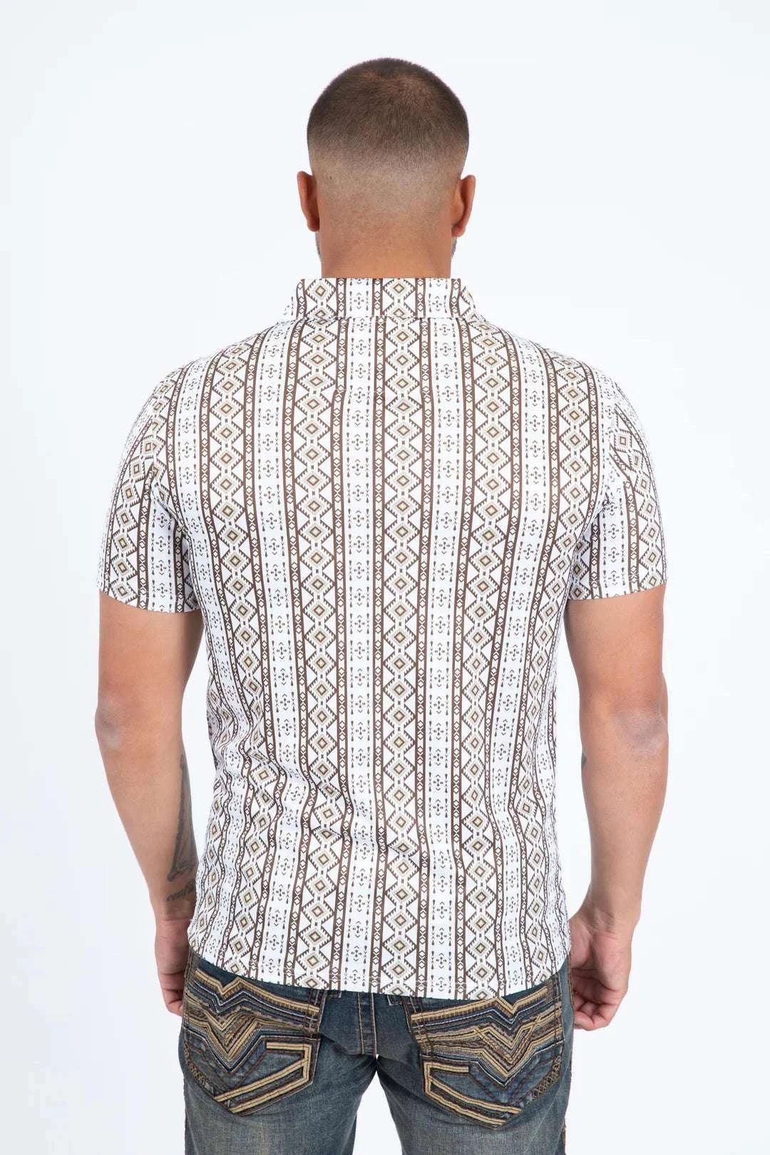 PLATINI MENS PERFORMANCE FABRIC MODERN FIT STRETCH AZTEC PRINT POLO WHITE PGP11440 Laherradurawwnc.com
