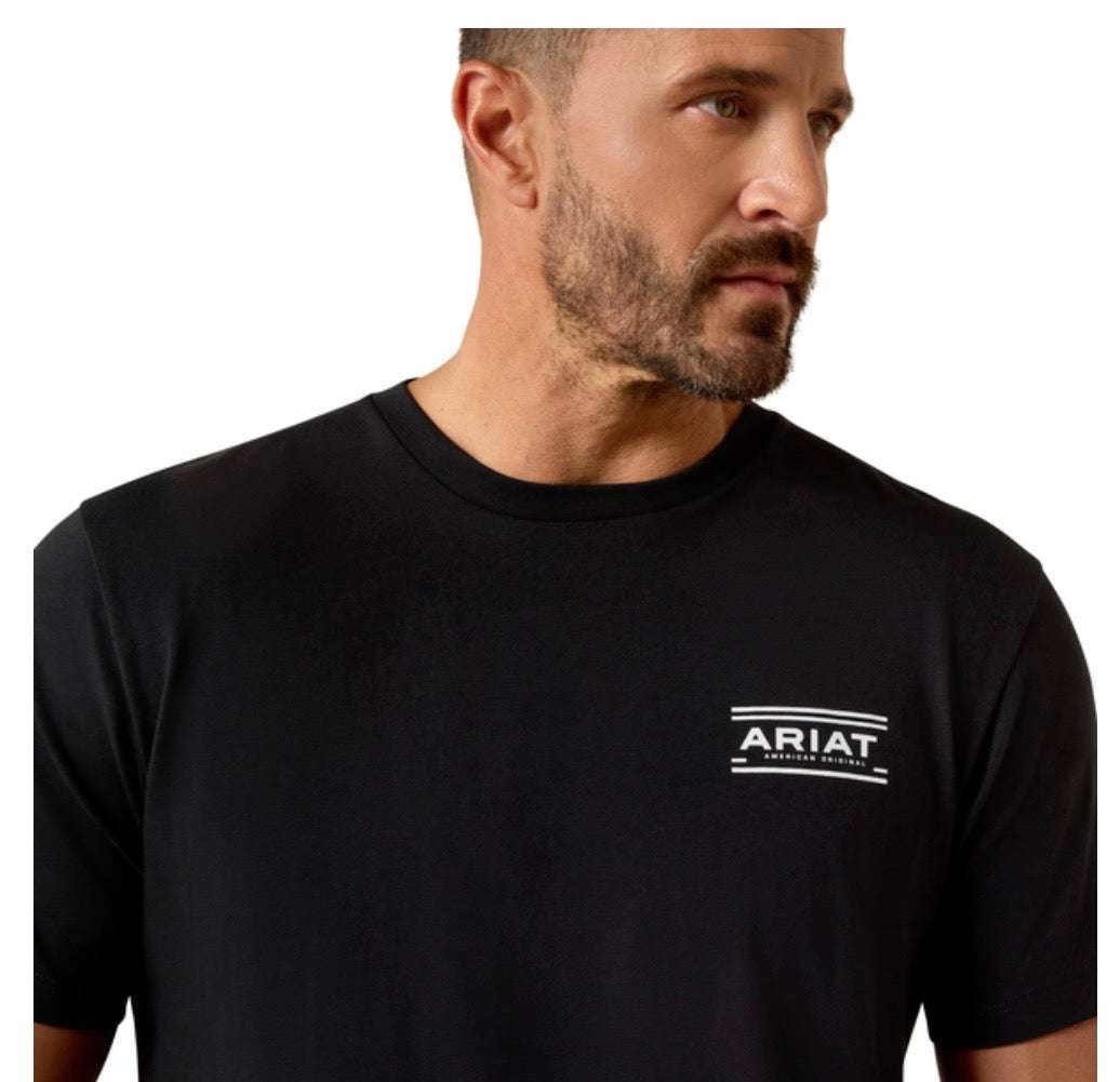 ARIAT MEN T-SHIRT CANYON AZTEC SHIELD SS BLACK 10054353 Laherradurawwnc.com