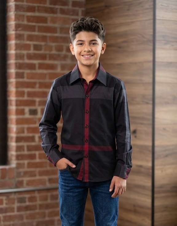 BALDELLI DESIGN KIDS SHIRT BLACK AND DARK GREY CHK101 Laherradurawwnc.com