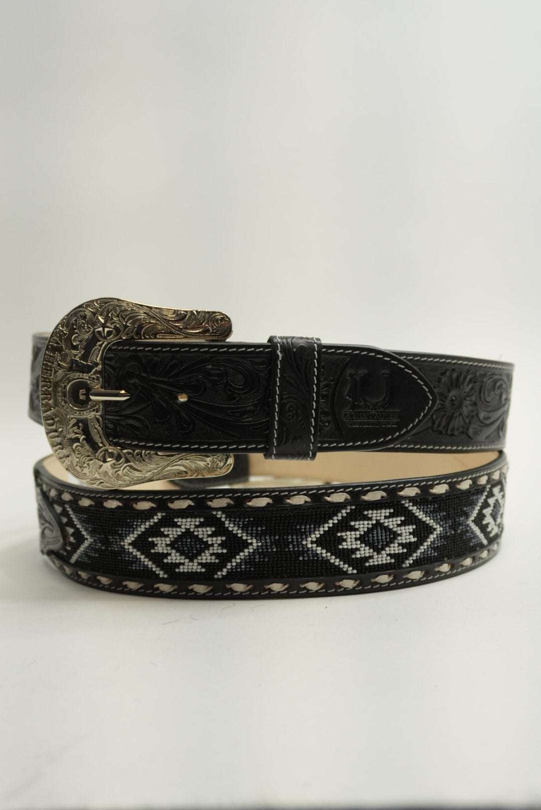 LA HERRADURA BELT 2 INCH BLACK/NAVY BLUE WITH WHITE NEW DESIGN Laherradurawwnc.com