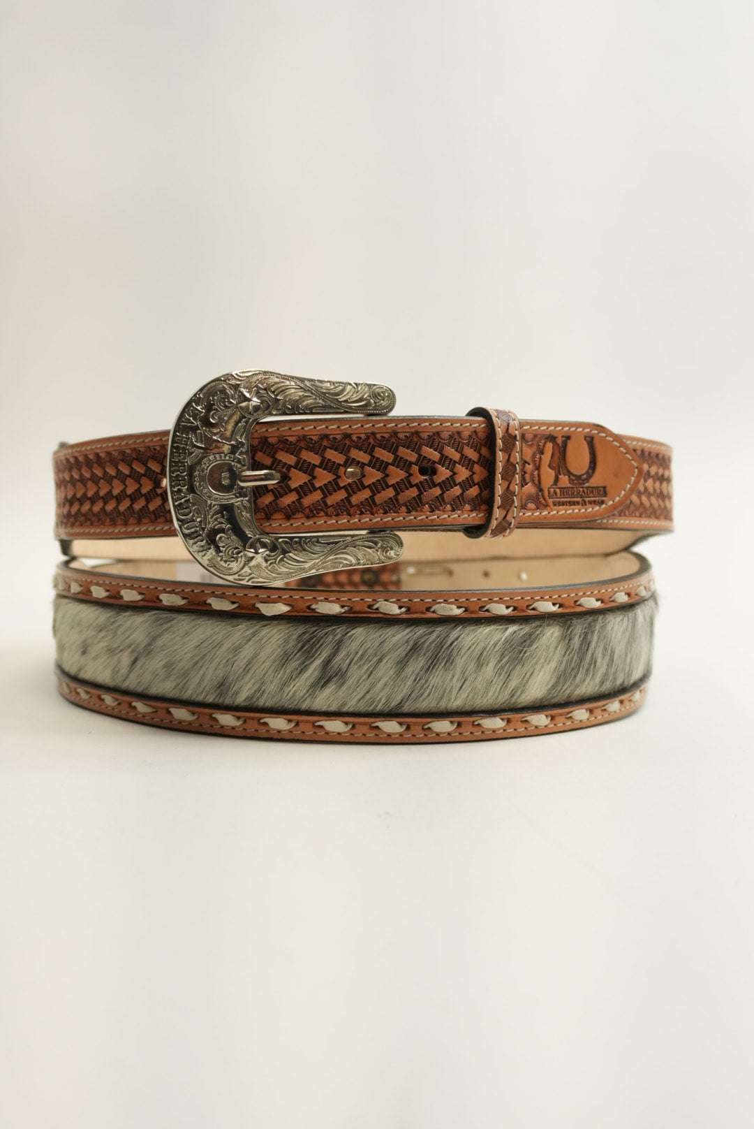 LA HERRADURA COWHIDE TAN PRINT HANDTOOLED BLACK/WHITE 2 IN BELT ONLY Laherradurawwnc.com