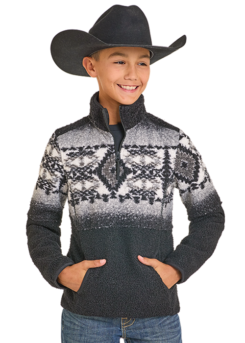 PANHANDLE ESLIM BOYS BLACK FLEECE BORDER AZTEC PULLOVER DB91C06185