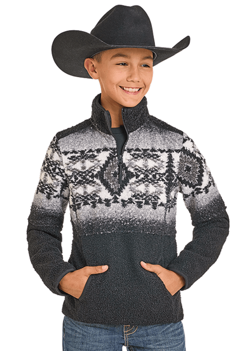 PANHANDLE ESLIM BOYS BLACK FLEECE BORDER AZTEC PULLOVER DB91C06185 Laherradurawwnc.com