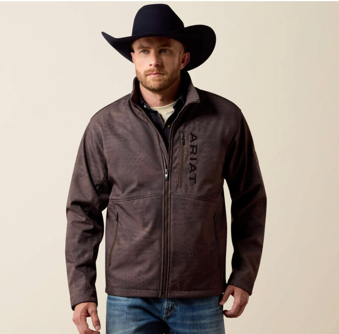 MEN ARIAT PATRIOT FLAG SOFTSHELL JACKET BROWN 10079522