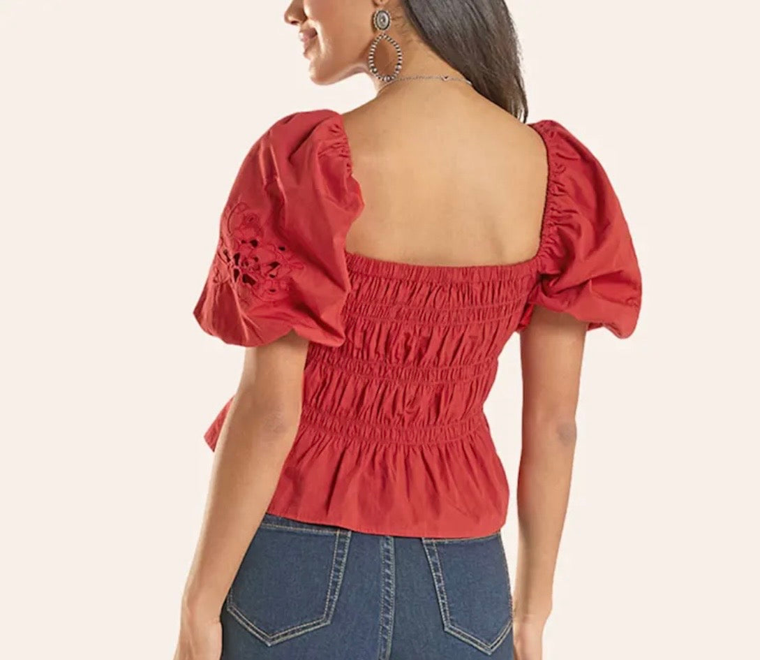 ROCK&ROLL WOMENS - RED EMBROIDERED SLEEVE TOP - BW51T08779