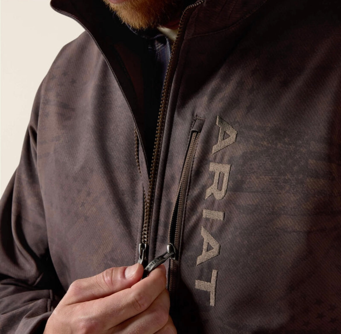 MEN ARIAT PATRIOT FLAG SOFTSHELL JACKET BROWN 10079522