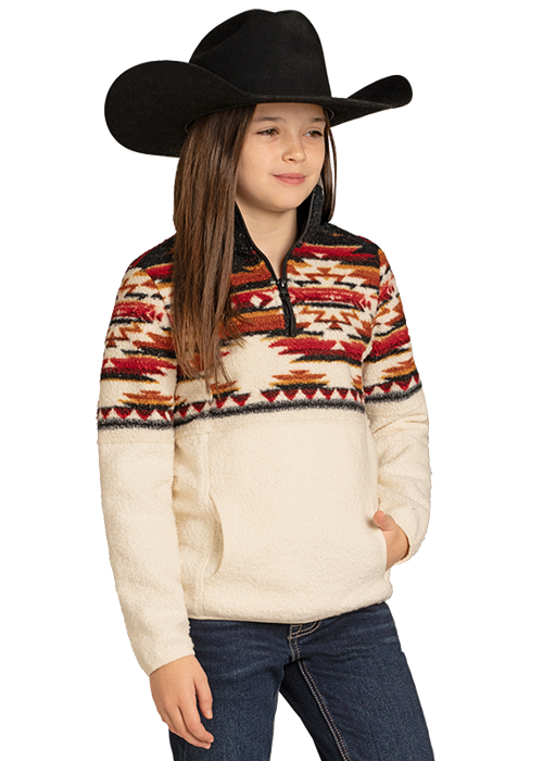 PAHANDLE SLIM WOMENS BLACK YOUTH GIRLS AZTEC BORDER BERBER PULLOVER DG91C06863