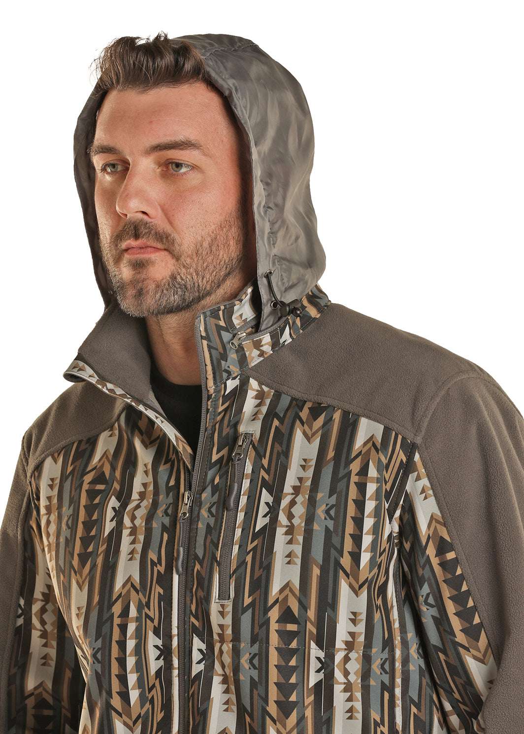 ROCK & ROLL AZTEC PRINTED SOFTSHELL JACKET DARK BROWN DM92C01489 Laherradurawwnc.com