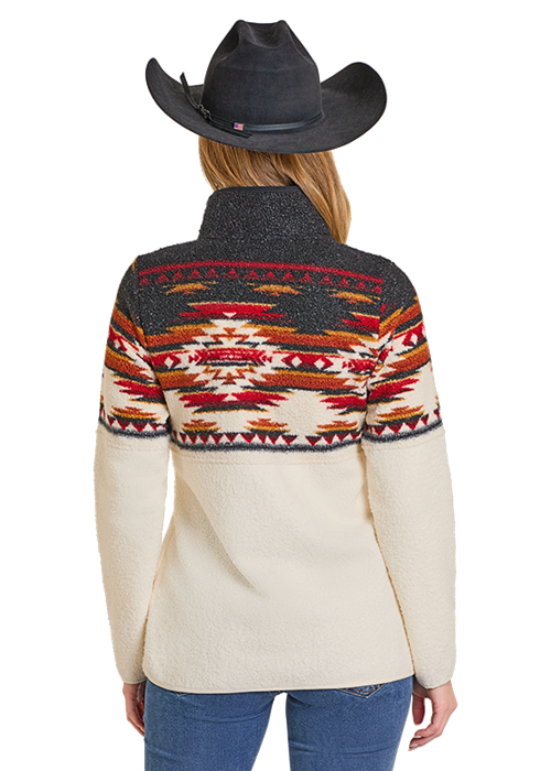 PANHANDLE WOMENS SLIM BLACK AZTEC BORDER BERBER PULLOVER DW91C06863