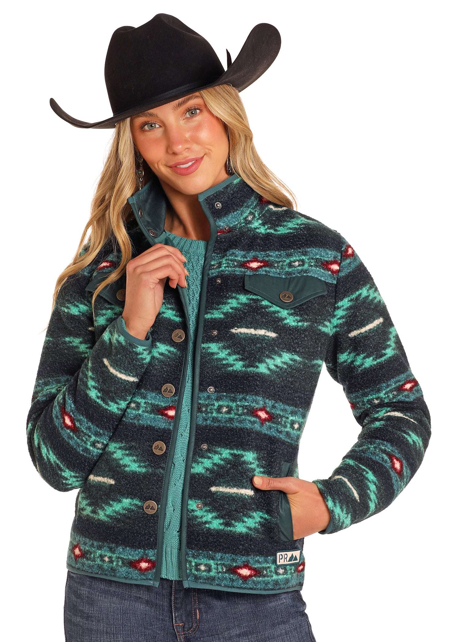 PANHANDLE TEAL PRINTED BERBER JACKET DW92C04132 Laherradurawwnc.com