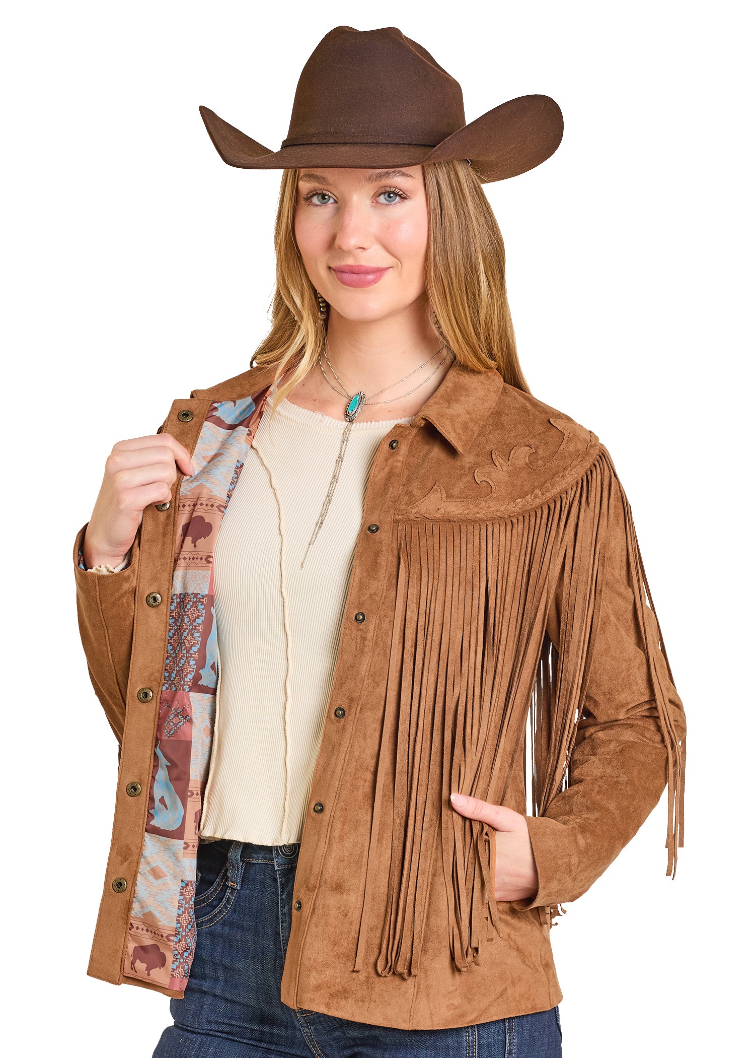 PANHANDLE SLIM WOMEN JACKET CAMEL FRINGE SUEDE JACKET DW92C06875