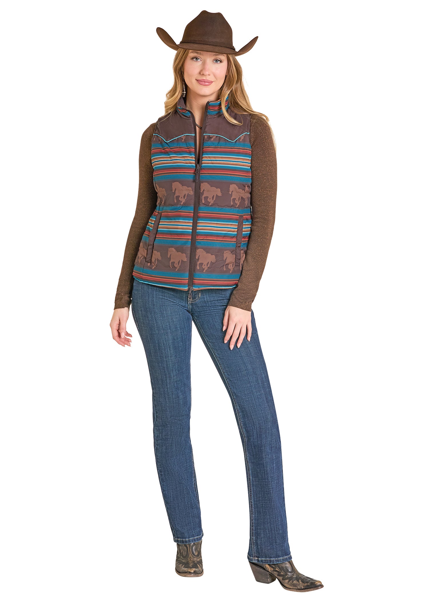 PANHANDLE SLIM WOMEN VEST CHOCOLATE REVERSIBLE PUFFER VEST DW98C06850