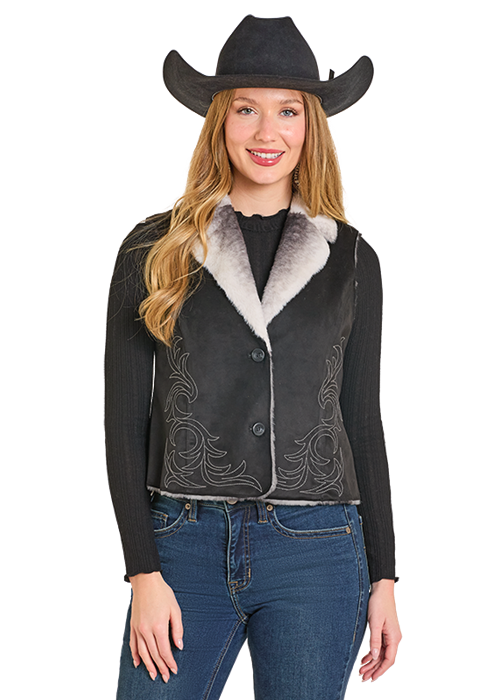 PANHANDLE SLIM WOMEN BLACK EMBROIDERED MICROSUEDE VEST DW98C06868
