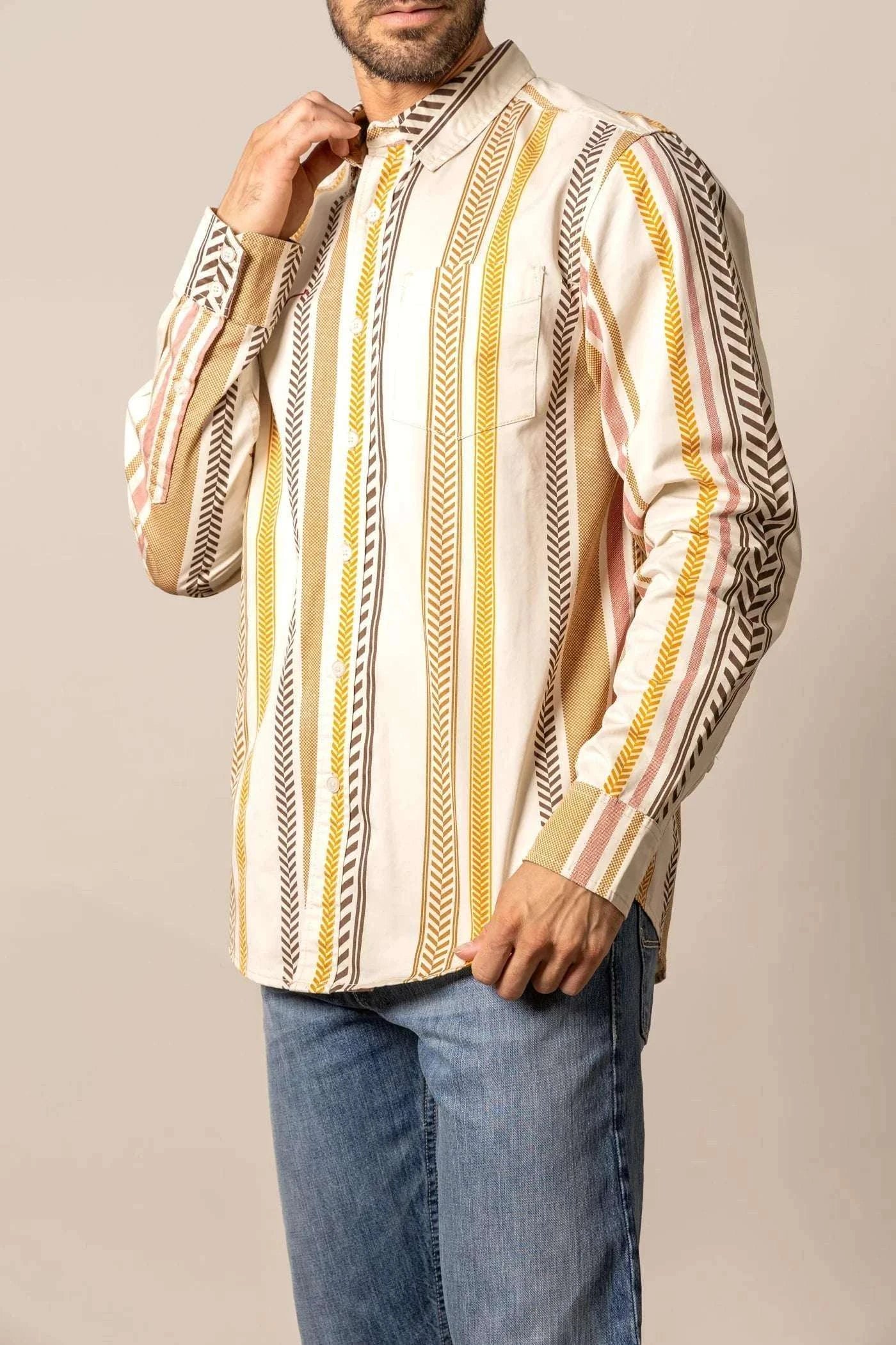 KIMES RANCH MEN DOUBLE TAP STRIPE NATURAL SHIRT Laherradurawwnc.com