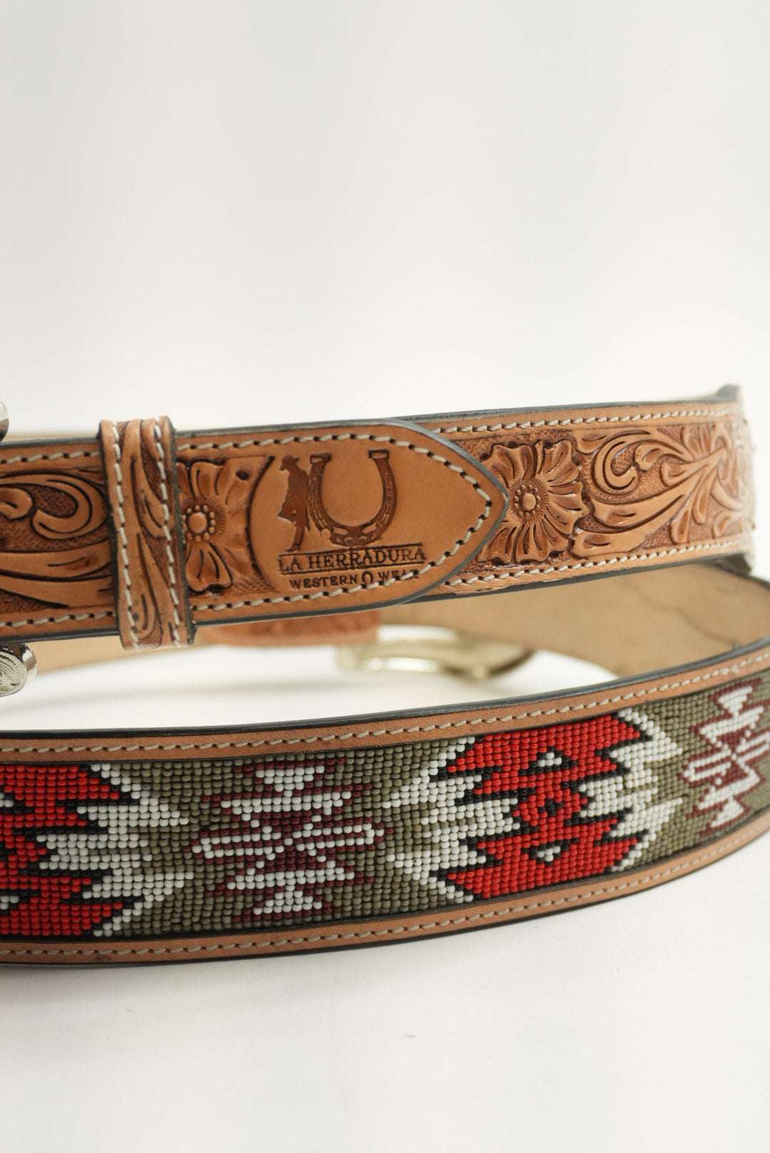 LA HERRADURA BELT 2 INCH AZTEC RED/GREY NEW DESIGN Laherradurawwnc.com