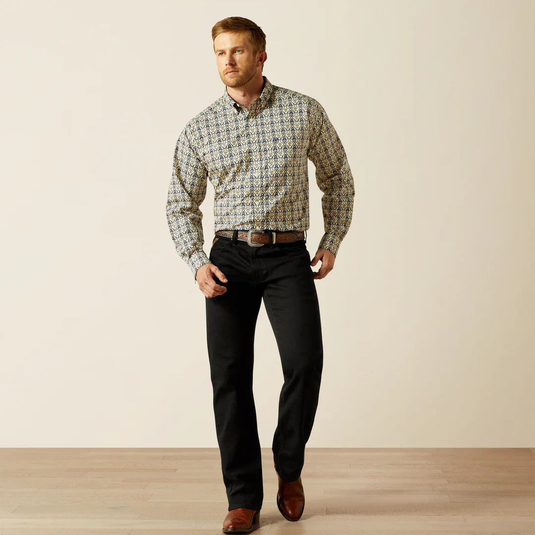 ARIAT MENS WRINKLE FREE DAMON LONG SLEEVE SHIRT CREAM 10062192