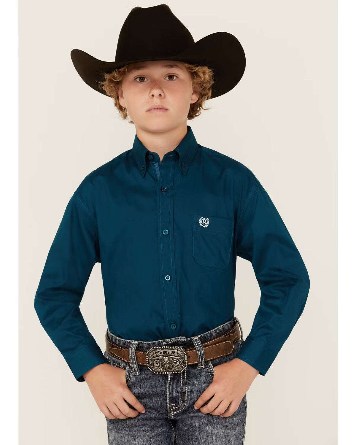 PANHANDLE BOYS SOLID TEAL SHIRT PBN2S04830 Laherradurawwnc.com