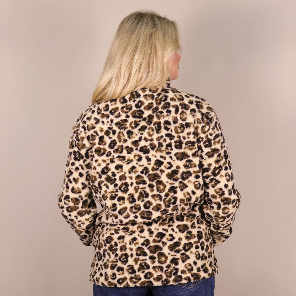 HOOEY WOMEN KODI TAN LEOPARD FLEECE PULLOVER HFP2604TNPR