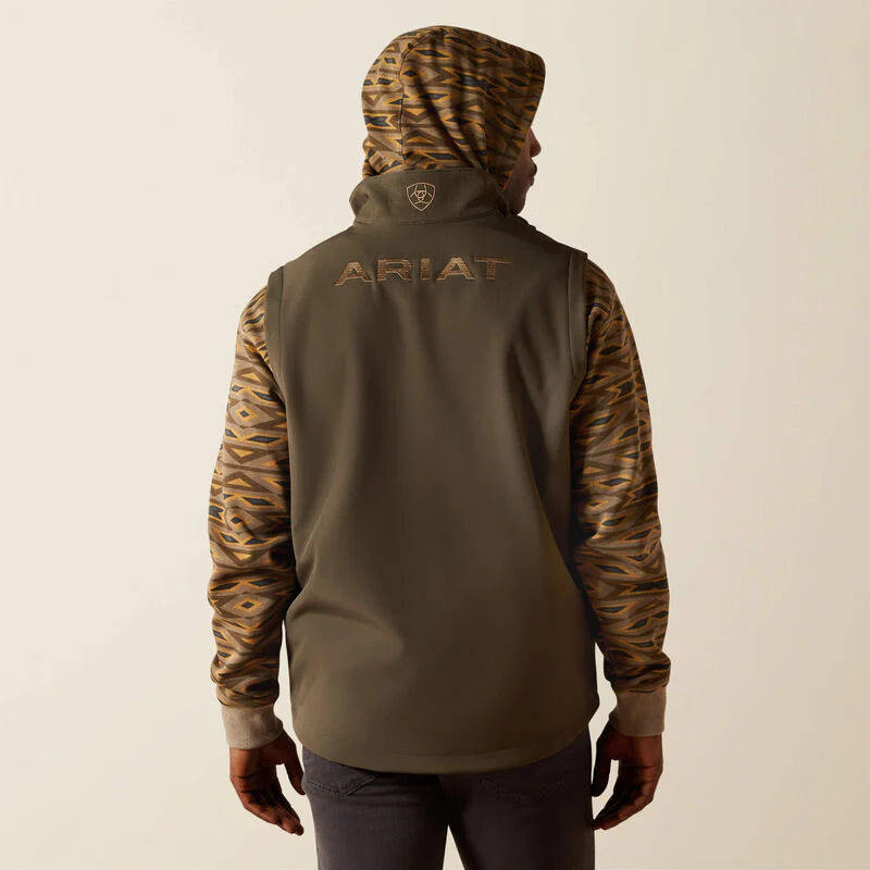 MEN'S ARIAT LOGO SOFTSHELL DARK GREEN HEATHER VEST - 10062591