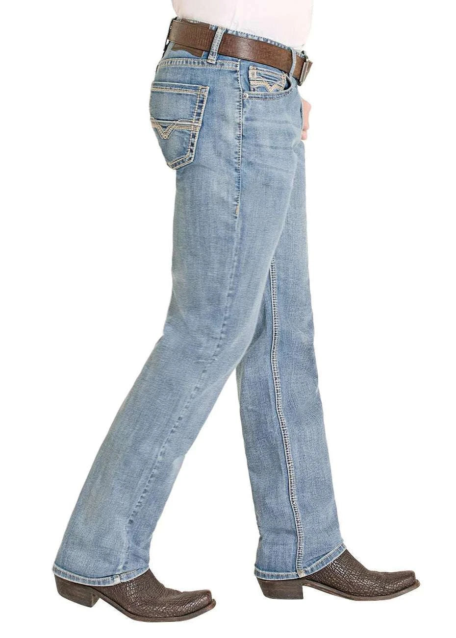 ROCK AND ROLL MEN LIGHT WASH JEAN RAISED DENIM DB STACKABLE BMTBD08005 Laherradurawwnc.com