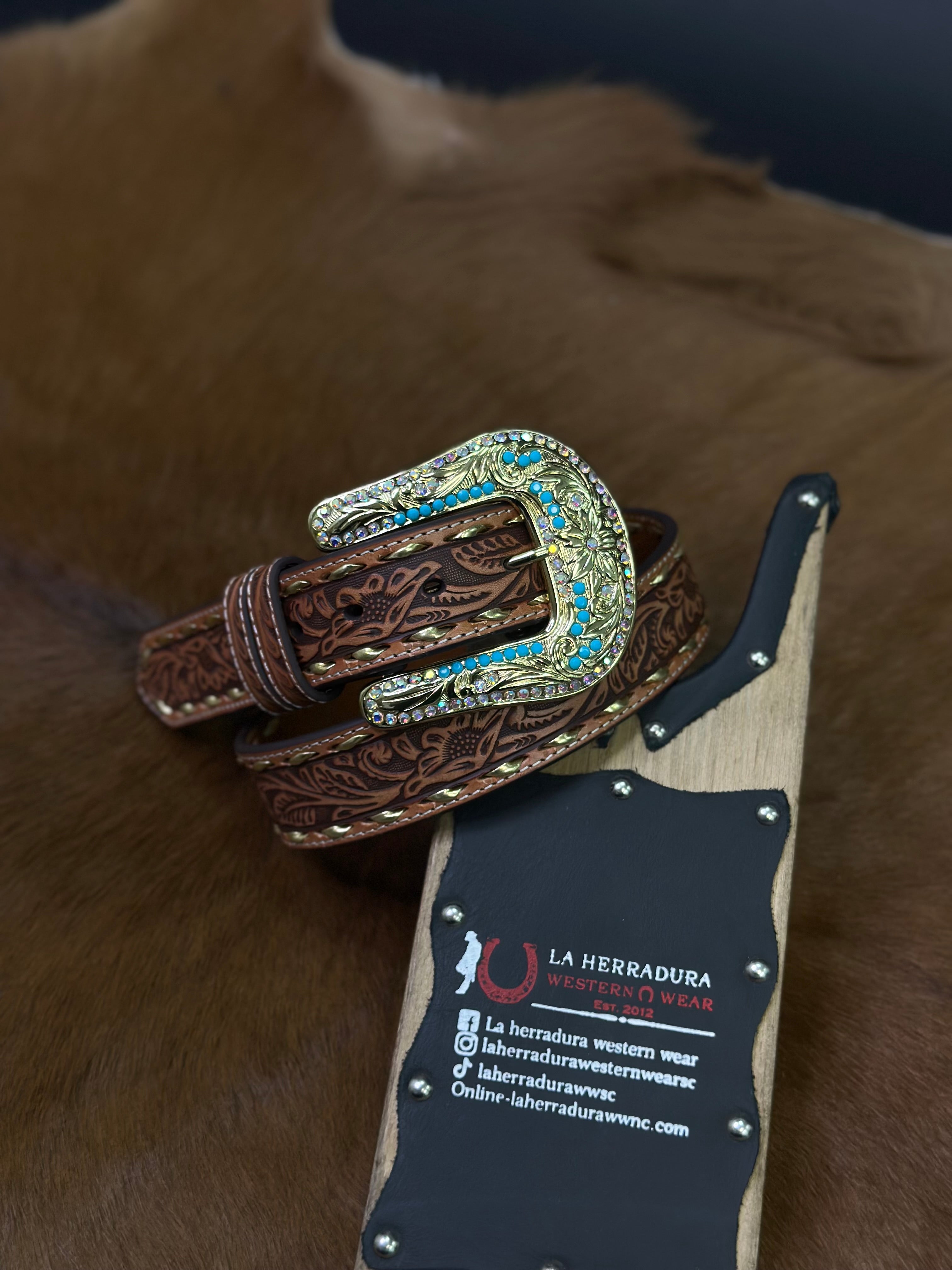 ANGEL RANCH BROWN TOOLED BELT - D140011308