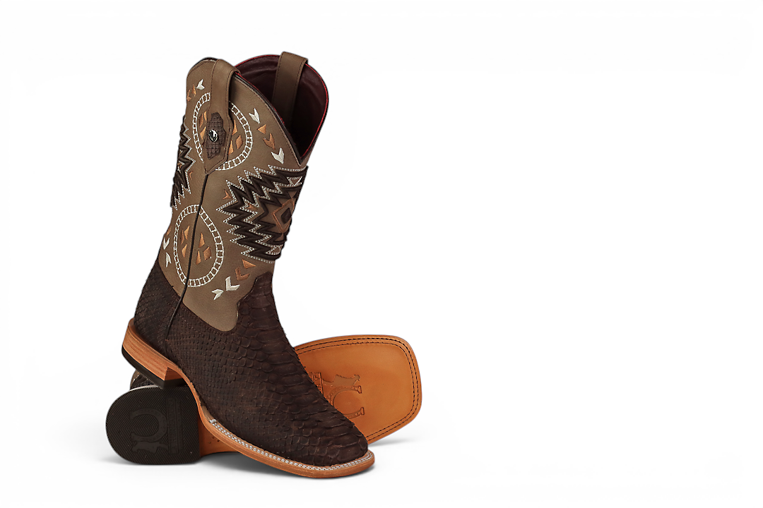 LA HERRADURA LH009 MEN’S BOOTS EXOTIC-RANCHERA PYTHON BROWN NOBUCK SQ TOE EE