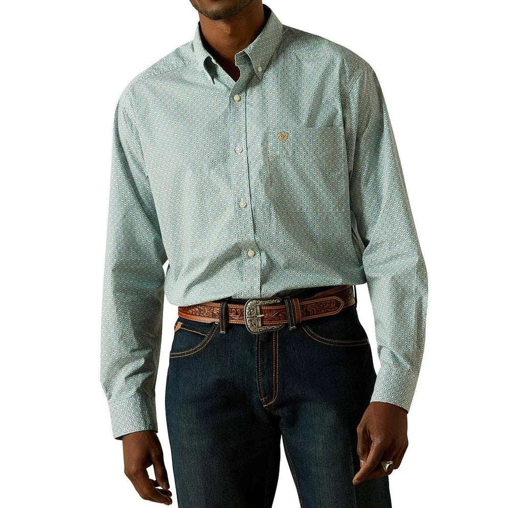 ARIAT MENS BANNER AQUA CLASSIC FIT PRINT SHIRT 10062206 Laherradurawwnc.com