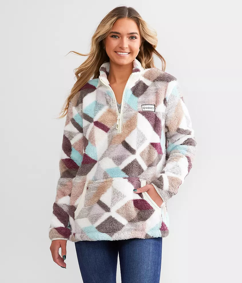 HOOEY LADIES CREAM PRINT FLEECE PULLOVER WITH WHITE COLLAR-HFP006CRPR