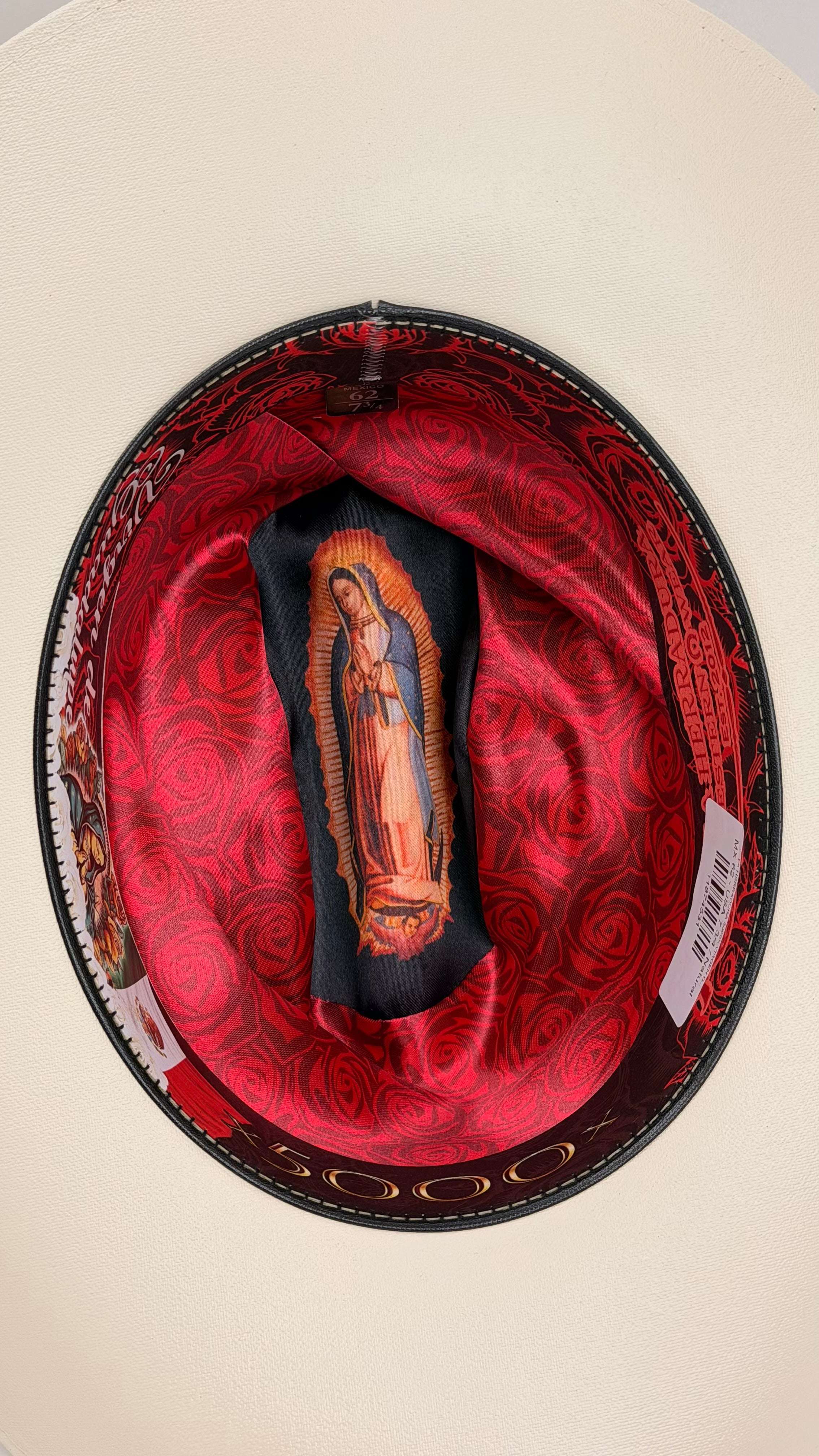 Cowboy hat with red interior and black band