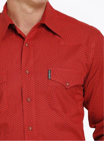 CINCH MEN PUERAL SNAPS SHIRT RED CIRCLES BURGUNDY MTW1303060