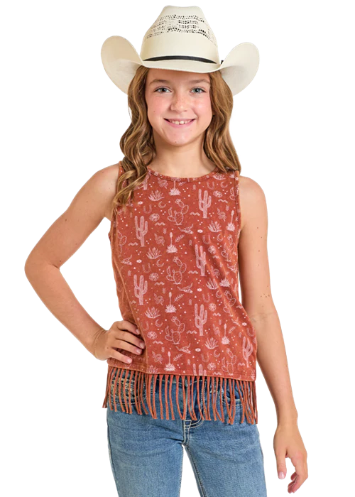 ROCK&ROLL DESERT PRINT FRINGE TANK GIRL’S RUST BG20T06292