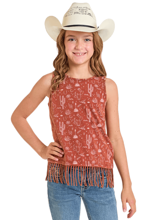 ROCK&ROLL DESERT PRINT FRINGE TANK GIRL’S RUST BG20T06292 Laherradurawwnc.com