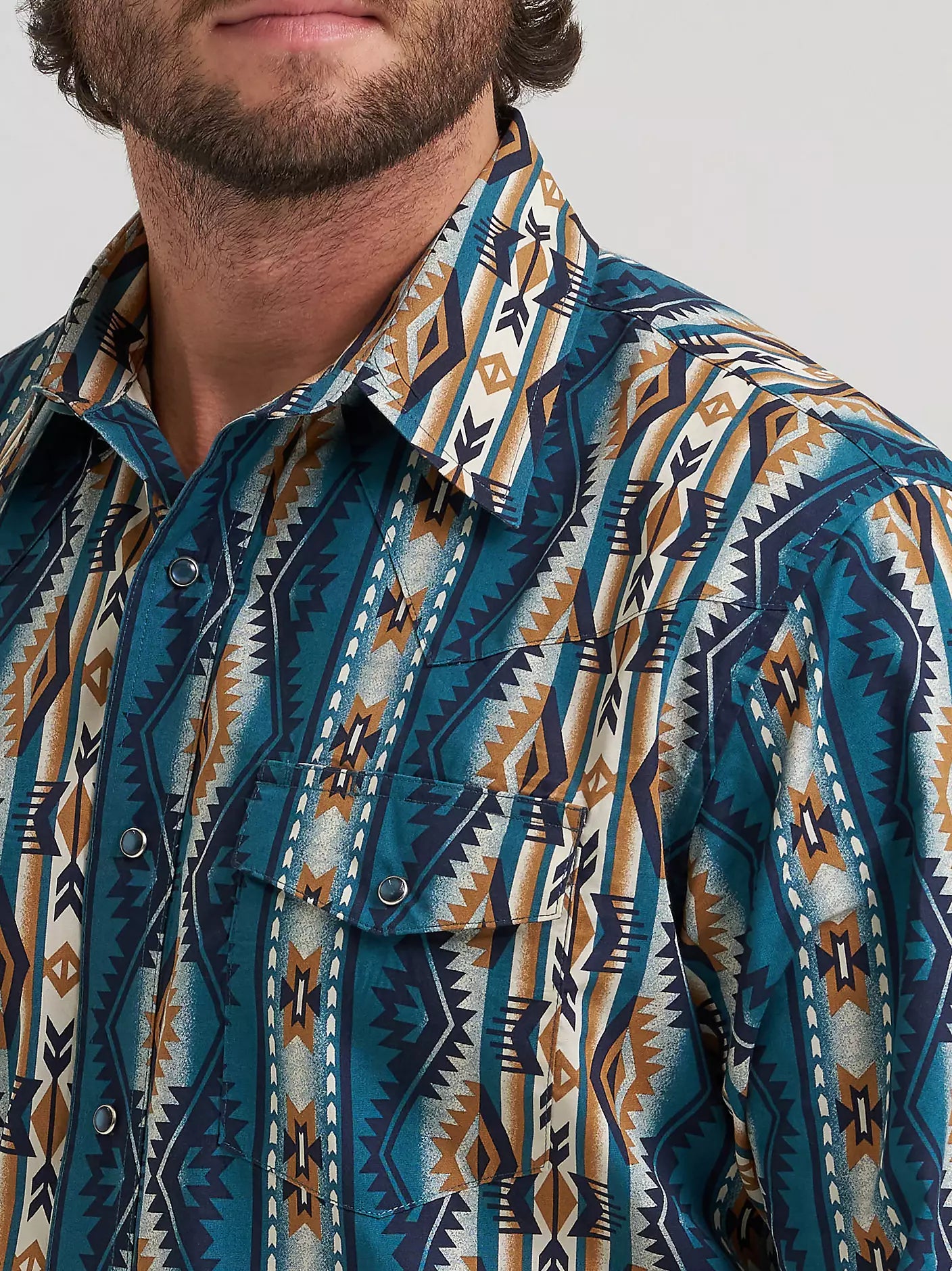 MEN'S LONG SLEEVE WRANGLER SHIRT BLUE AZTEC STYLE 112384297