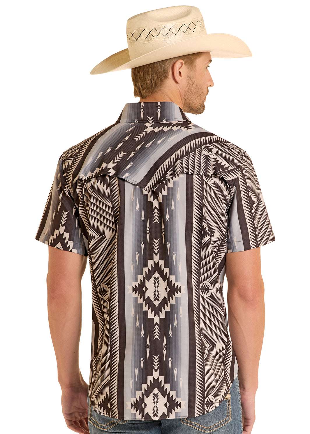 ROCK&ROLL SHORT SHIRT MENS TEK RIPSTOP AZTEC PRINT BLACK -BMN3S08681