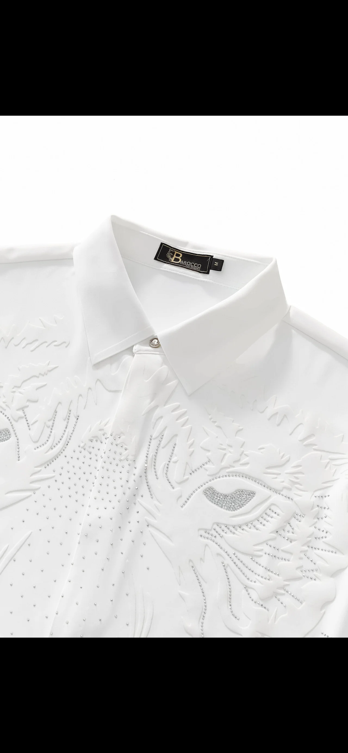 BAROCCO WHITE & SILVER LION LONG SLEEVE SHIRT - B316