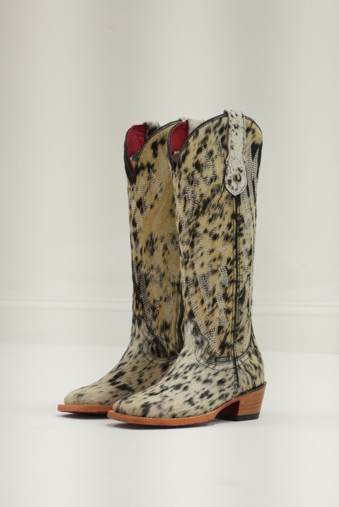 LA HERRADURA WOMEN TALL BOOT MELISSA HD COWHIDE BLANCO/NEGRO RED SQUARE TOE