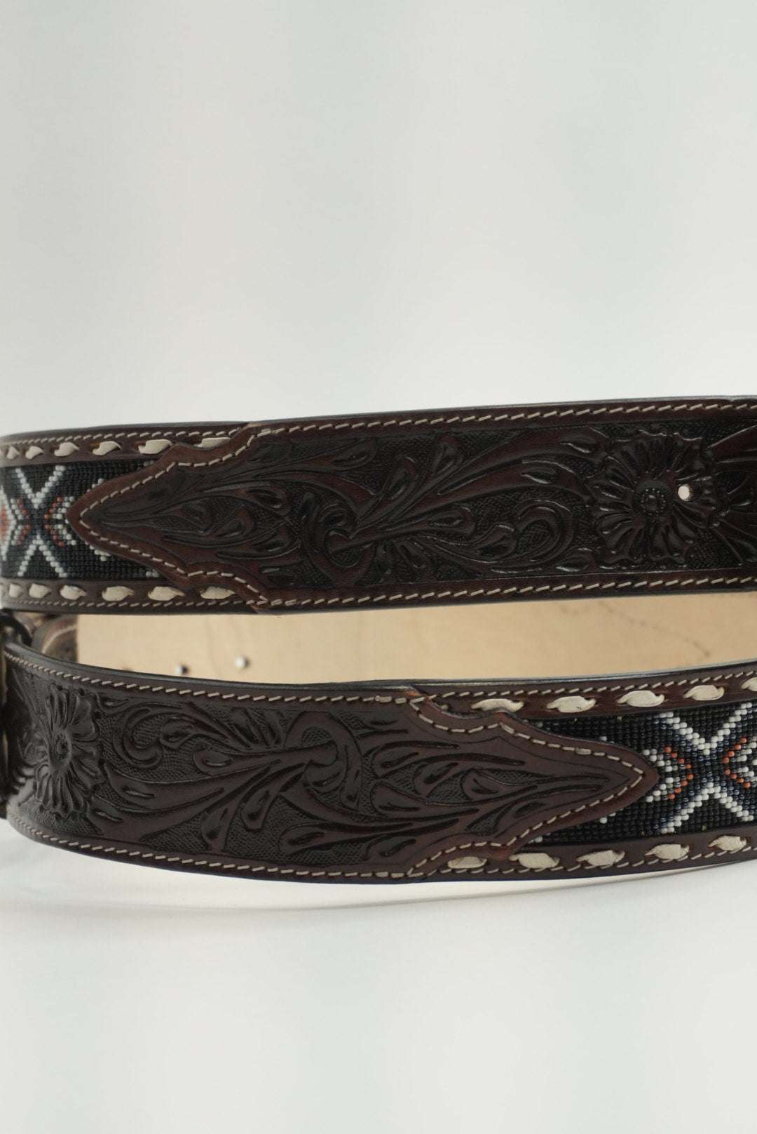LA HERRADURA BELT 2 INCH CHOCOLATE AZTEC BROWN/ NAVY BLUE WITH ORANGE NEW DESIGN Laherradurawwnc.com