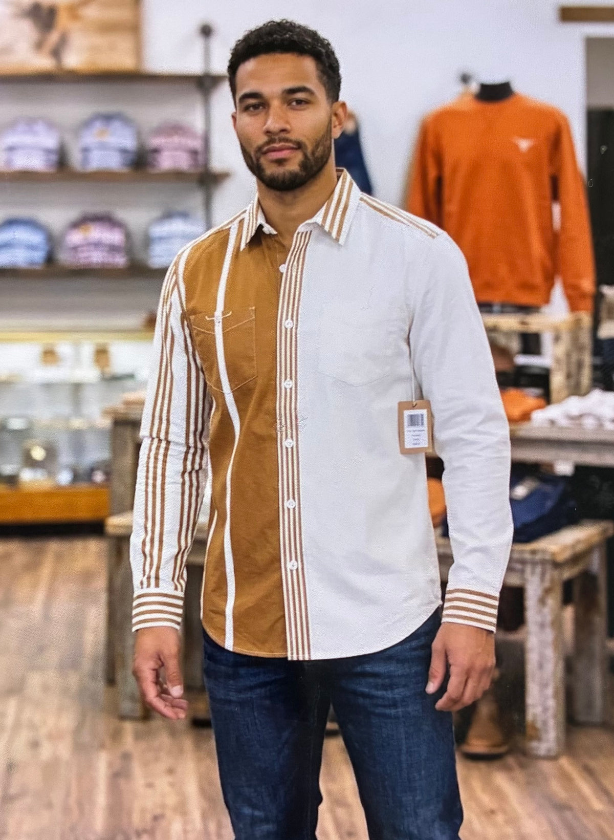 MENS ZACH TOP x KIMES RANCH LONG SLEEVE BUTTON UP ARM BANDIT NATURAL - SHIRT